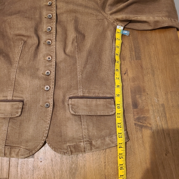LRL Ralph Lauren Tan Button Down Military Style Sheep Leather Trim Jacket - Picture 8 of 14